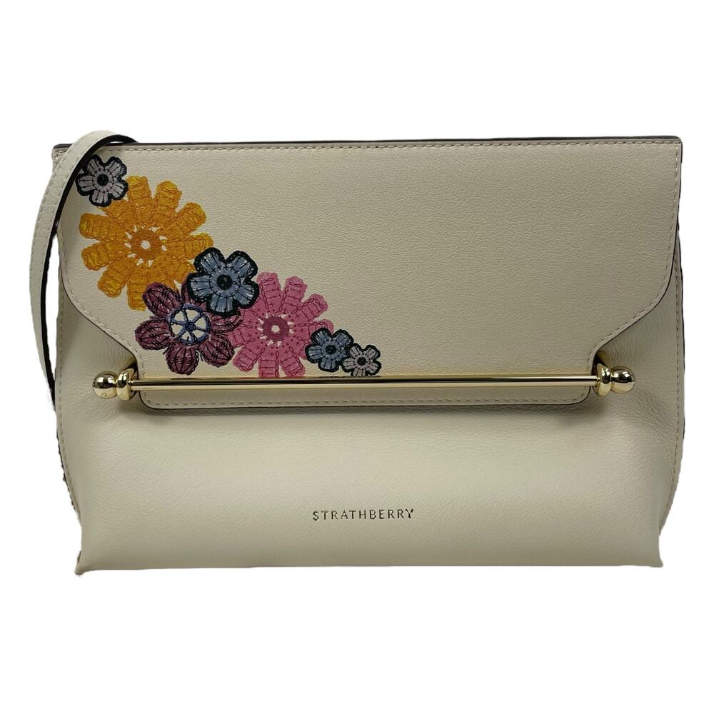 Strathberry Cream Crossbody Bag with Pink, Yellow & Blue Floral Appliqué